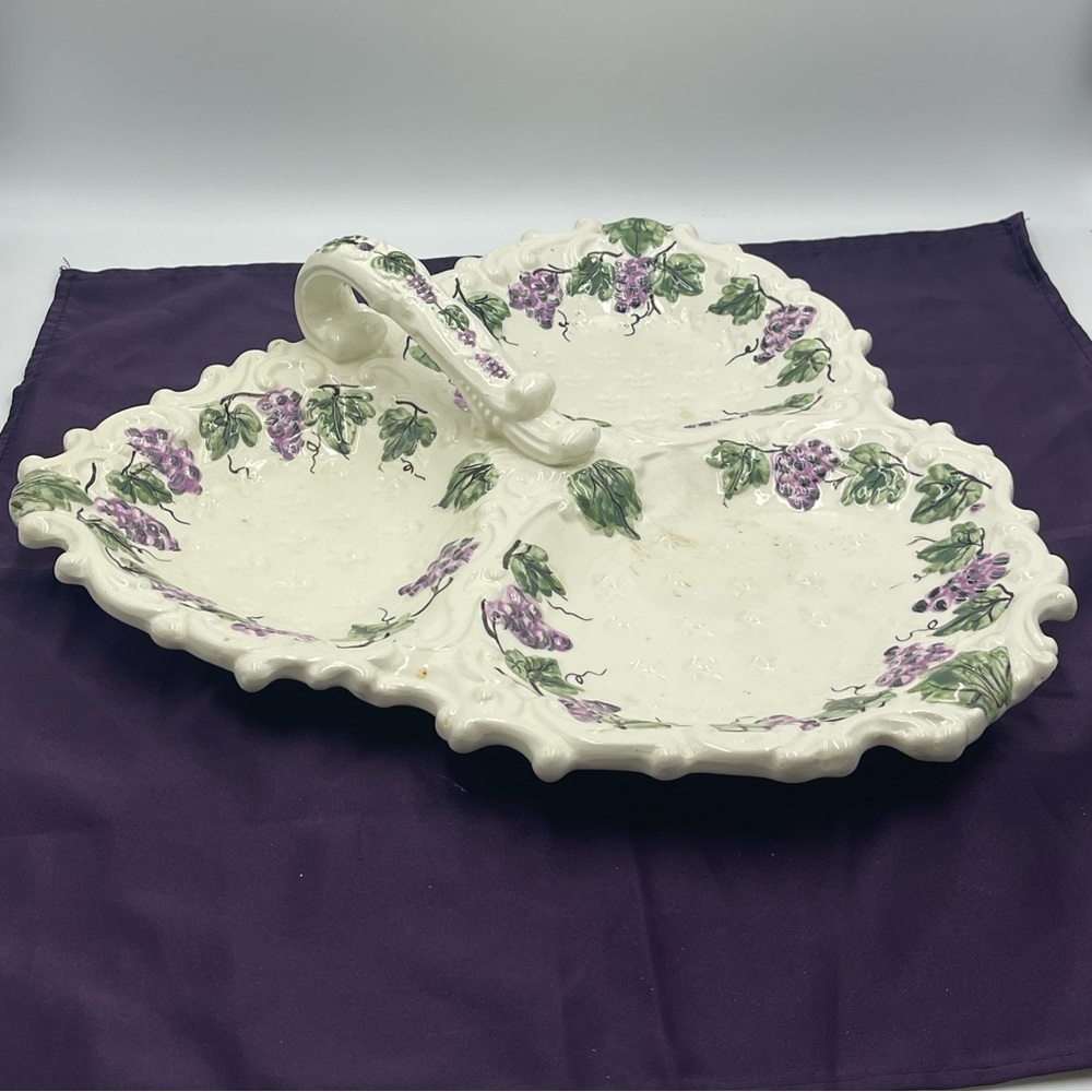 Ardalt Lenwile China:Hand Painted Grapes Leaves Divided Serving Platter w/Handle